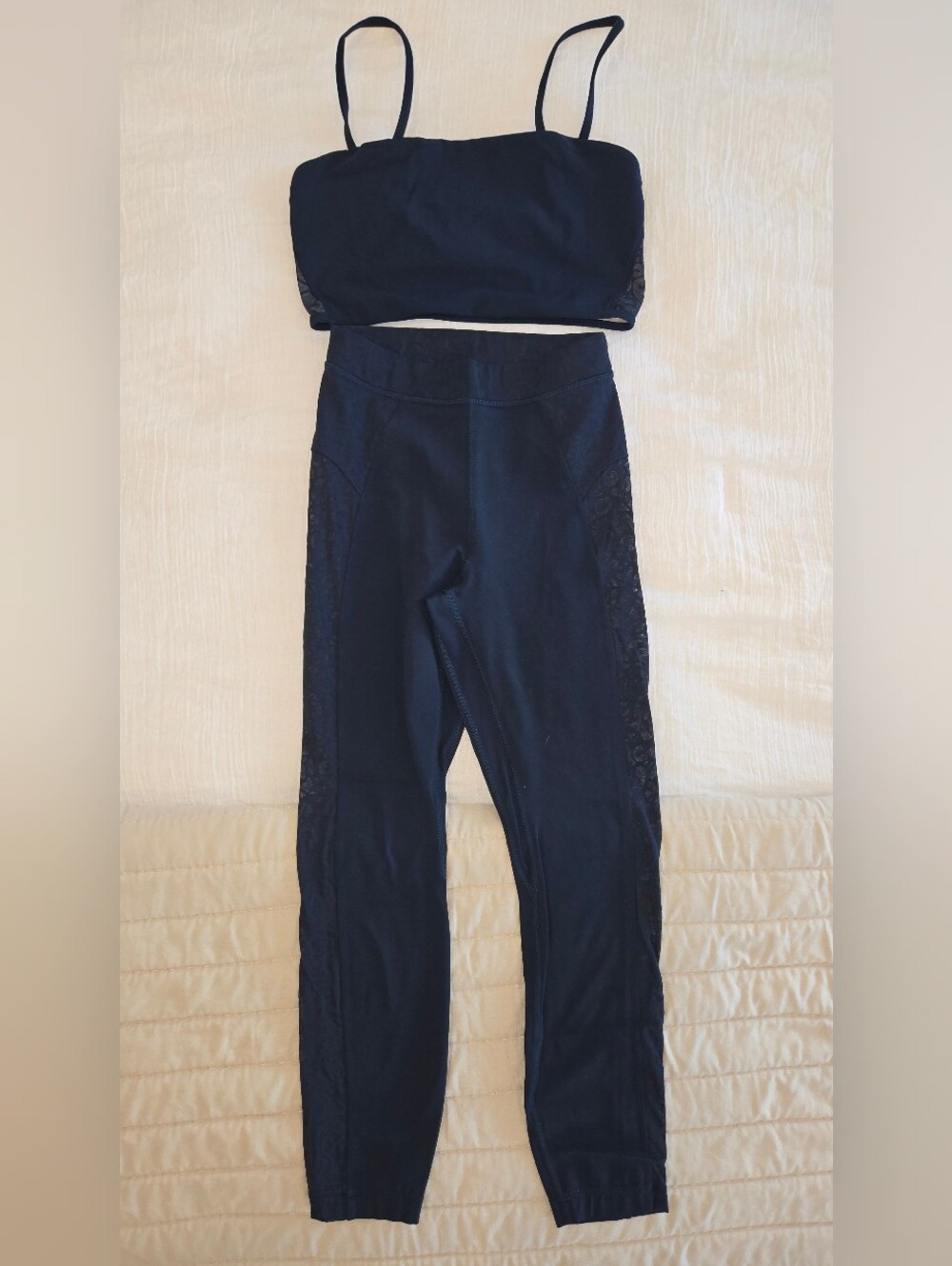 Lululemon Navy Tonal Floral Jacquard Leggings & Sports Bra Matching Set - SZ S/4